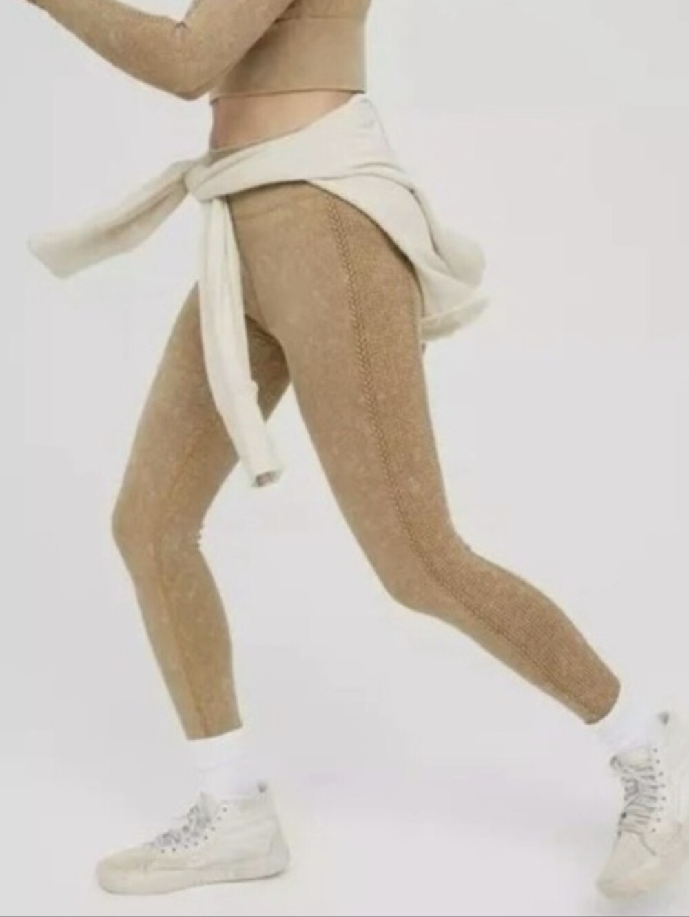 XS/S Offline Aerie Mustard Tan Ribbed Braided Detail Long Sleeve Top & Leggings - Picture 2 of 16